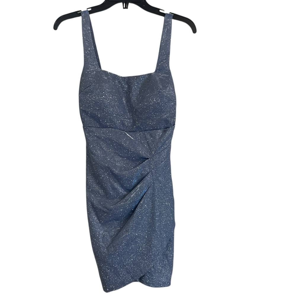 Midnight Doll Glitter Bodycon Dress Women’s Small Blue Square Neck Tulip Hem NWT